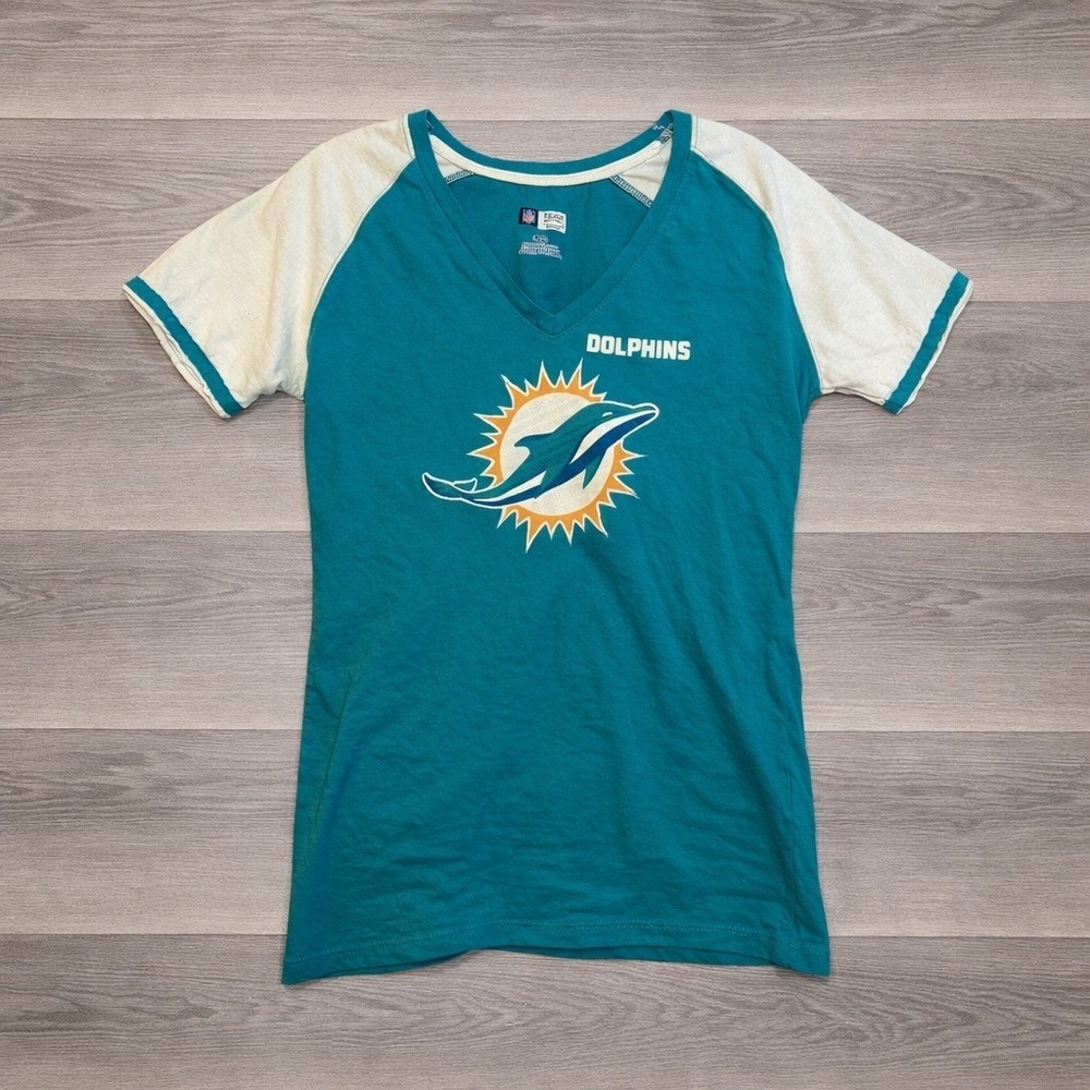 Miami Dolphins Womens Large V Neck T Shirt NFL Team Apparel Blue